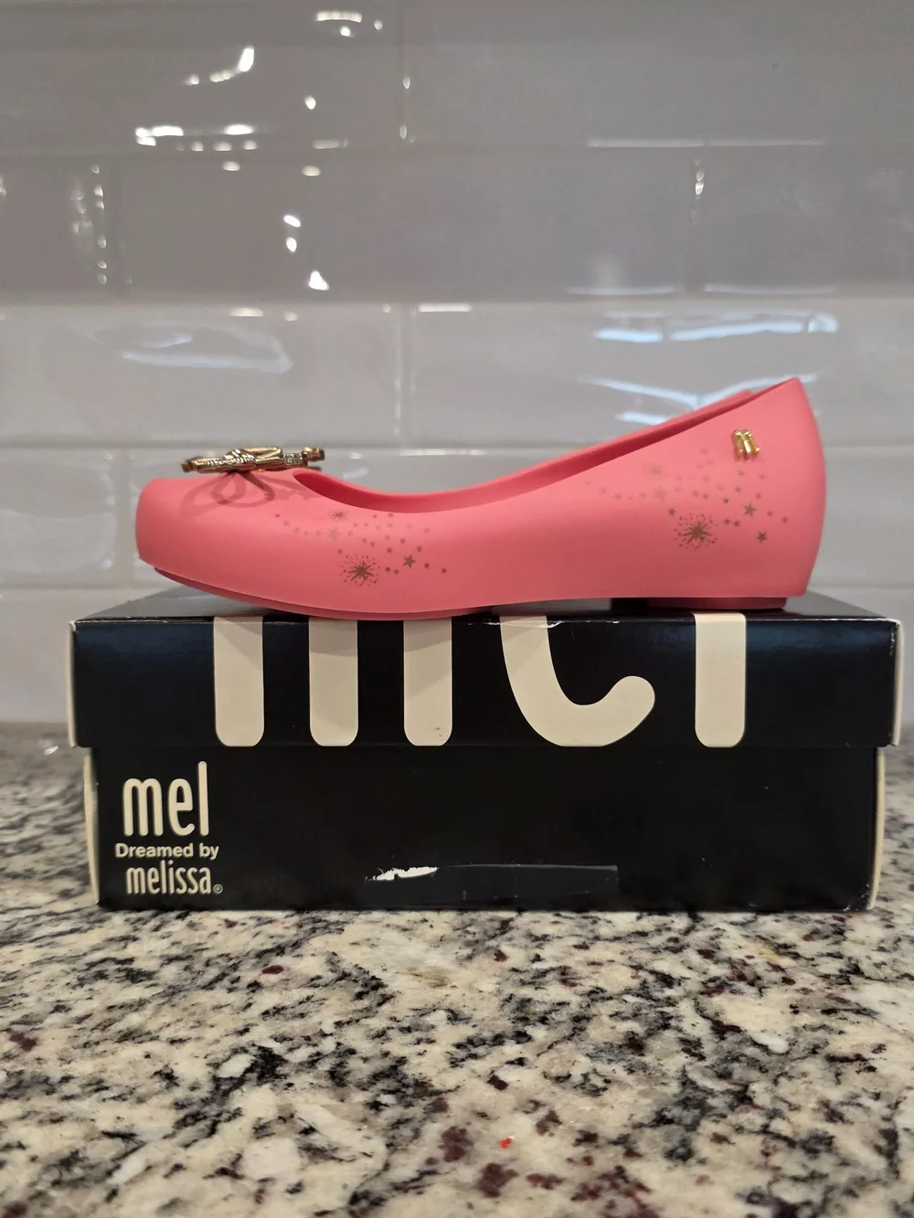 Mel Girls Ultragirl Elements Ballet Flats with Gold Bow Accent - Size 3Y